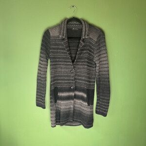 Lucky Brand Gray Black Long Sleeve Button Down Thick Sweater Size Small